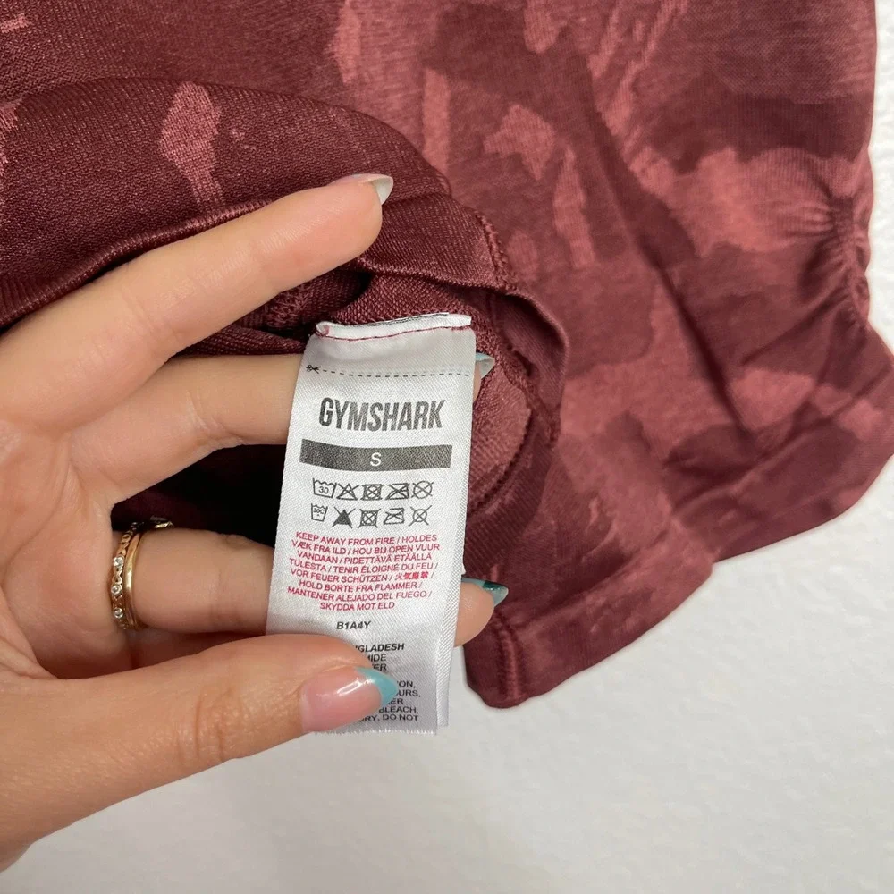 Gymshark Adapt Camo Seamless Shorts Burgundy Red Ruched‎ High Waist Small